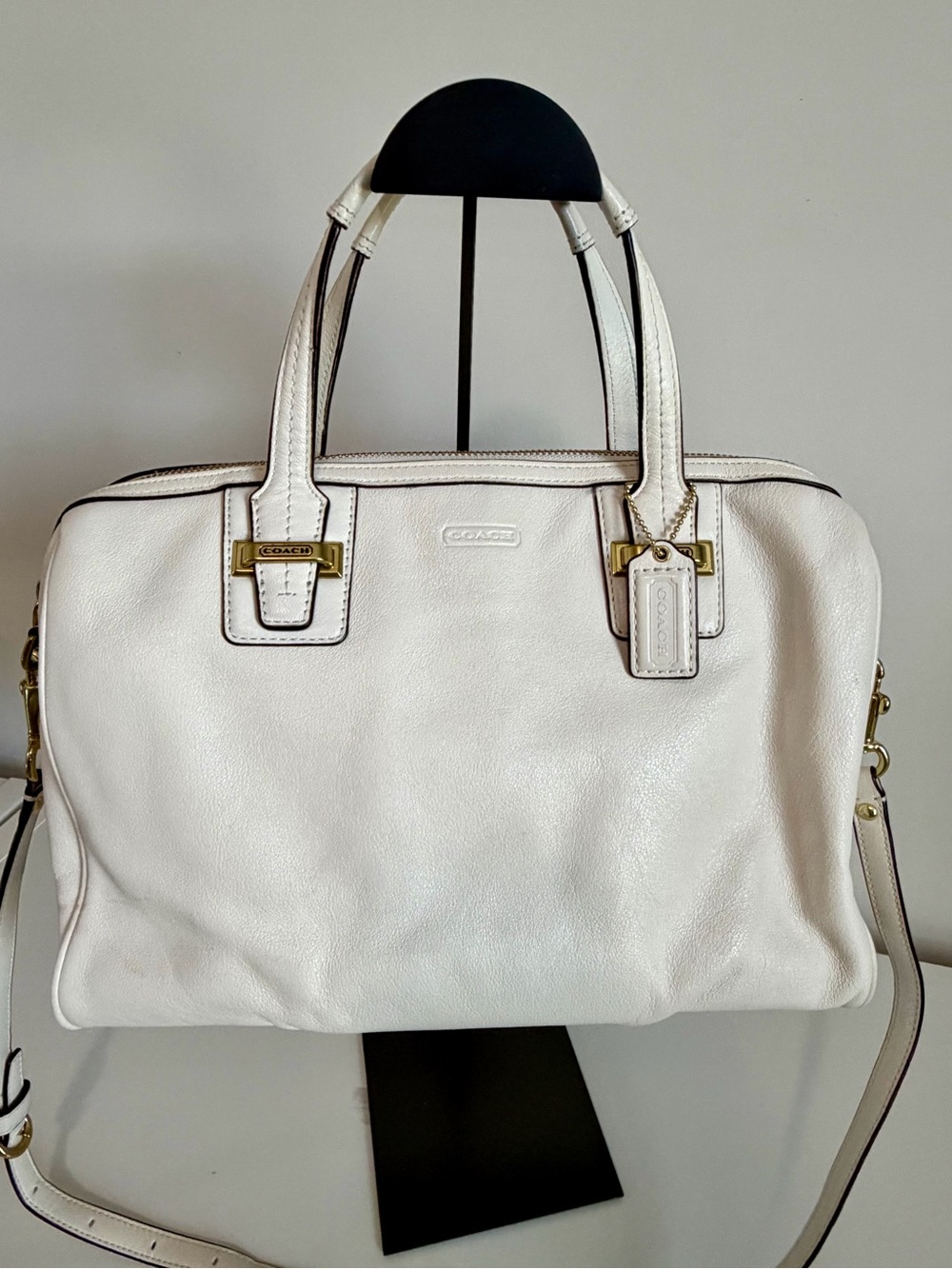 Coach Taylor Leather Satchel with Gold Hardware In Ivory